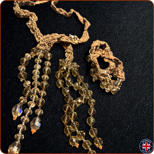 CRYSTAL | Brown Crystal Silk Crochet Necklace and Bracelet Set