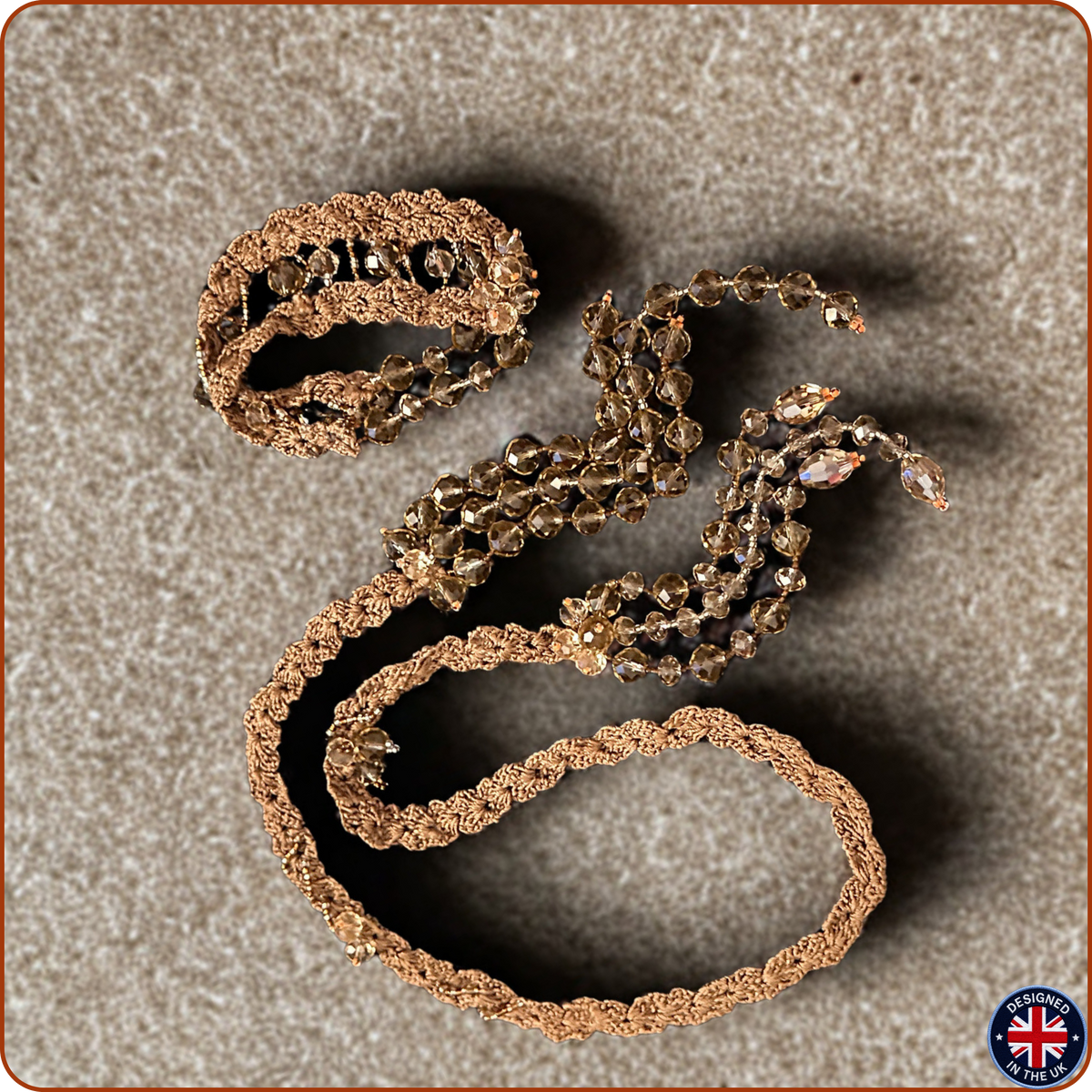 CRYSTAL | Brown Crystal Silk Crochet Necklace and Bracelet Set