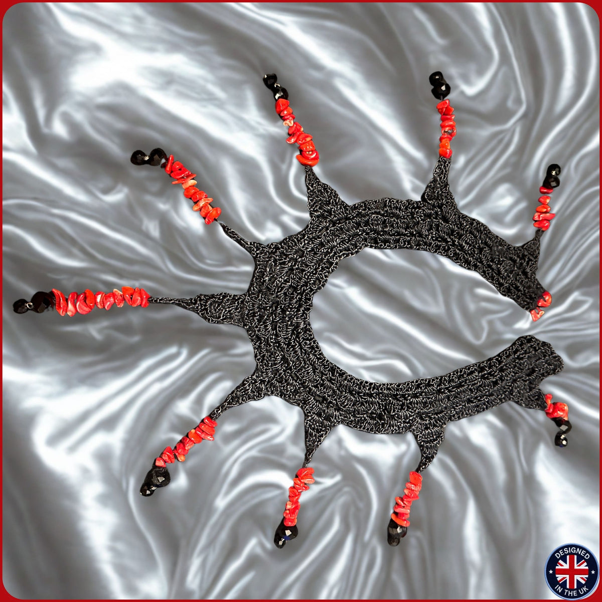 CORAL | Black Crystal Silk Crochet Necklace