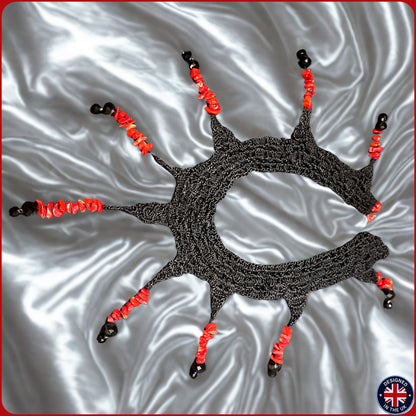 CORAL | Black Crystal Silk Crochet Necklace