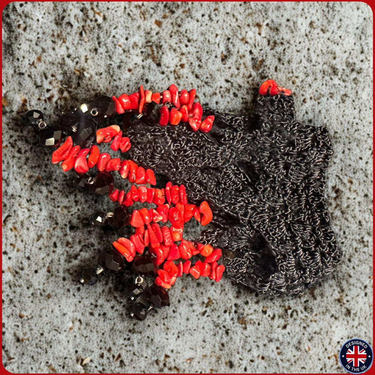 CORAL | Black Crystal Silk Crochet Necklace