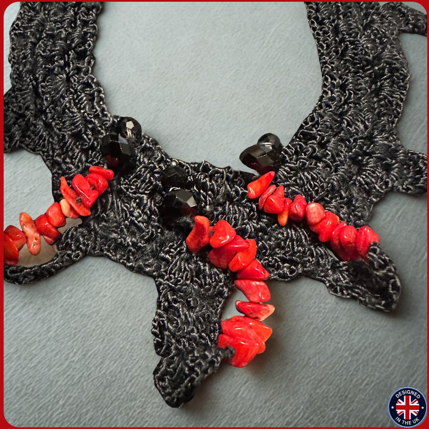 CORAL | Black Crystal Silk Crochet Necklace