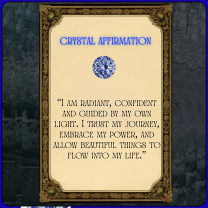 A card featuring affirmation of the crystals