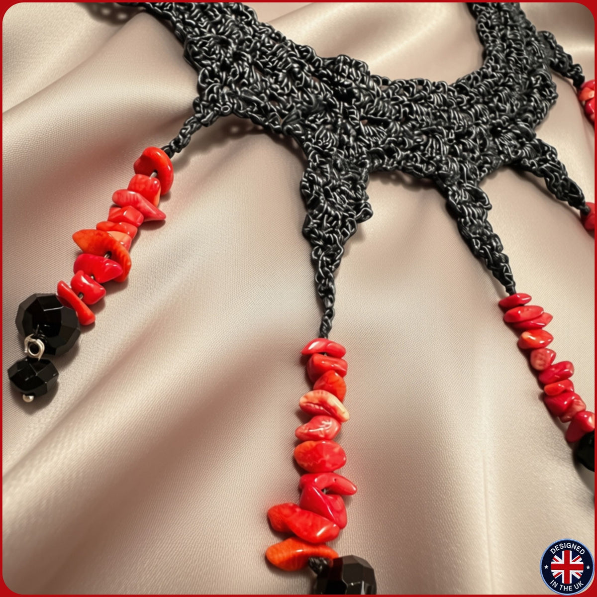 CORAL | Black Crystal Silk Crochet Necklace