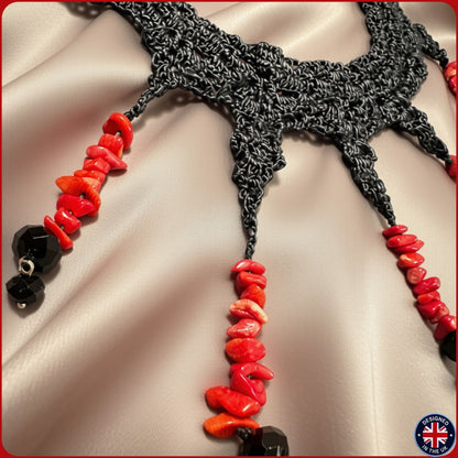 CORAL | Black Crystal Silk Crochet Necklace