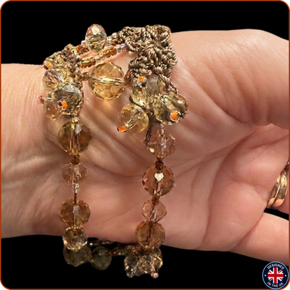 CRYSTAL | Brown Crystal Silk Crochet Necklace and Bracelet Set