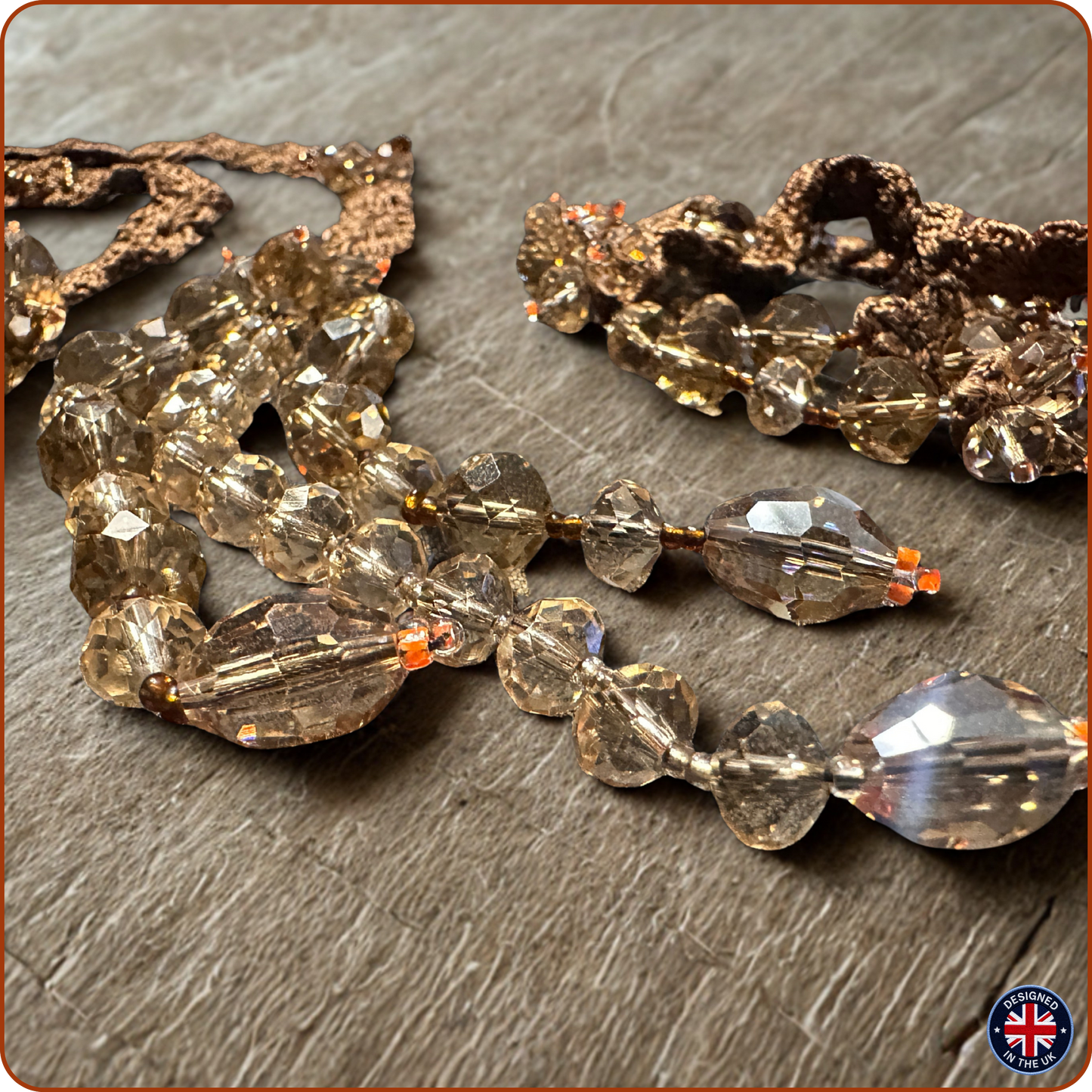 CRYSTAL | Brown Crystal Silk Crochet Necklace and Bracelet Set