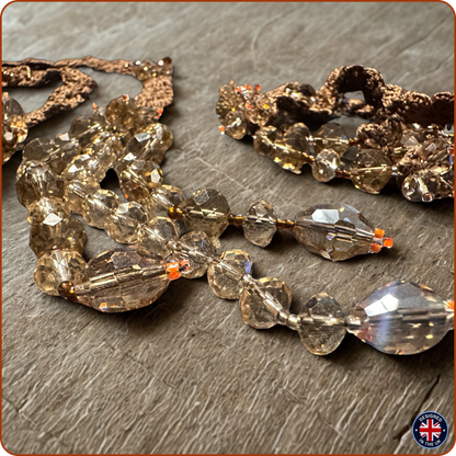 CRYSTAL | Brown Crystal Silk Crochet Necklace and Bracelet Set