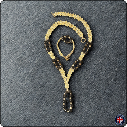 ONYX | Black and Gold Crochet Necklace and Bracelet Set