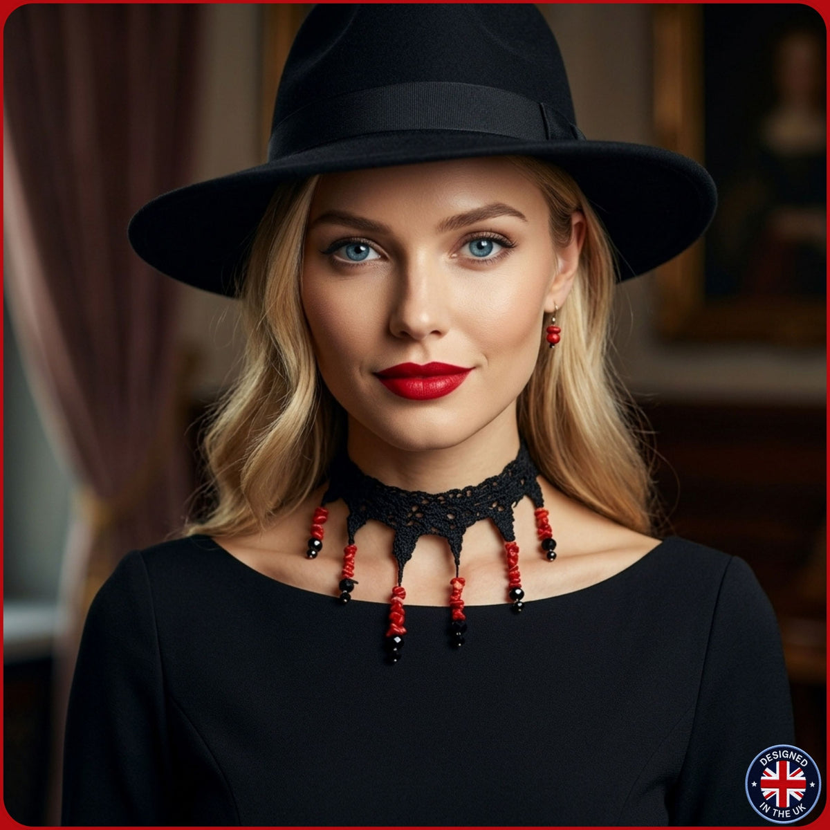 CORAL | Black Crystal Silk Crochet Necklace