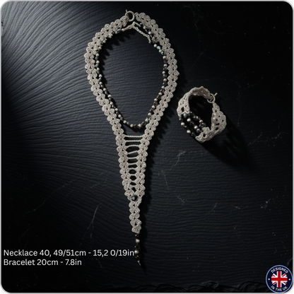 ONYX | Black and Silver Crochet Necklace and Bracelet Set