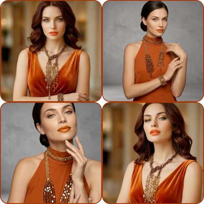CRYSTAL | Brown Crystal Silk Crochet Necklace and Bracelet Set