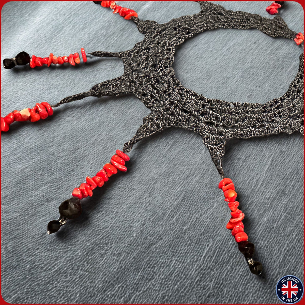 CORAL | Black Crystal Silk Crochet Necklace
