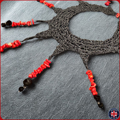 CORAL | Black Crystal Silk Crochet Necklace