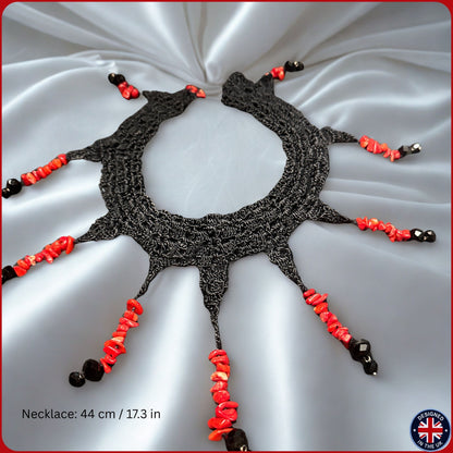 CORAL | Black Crystal Silk Crochet Necklace