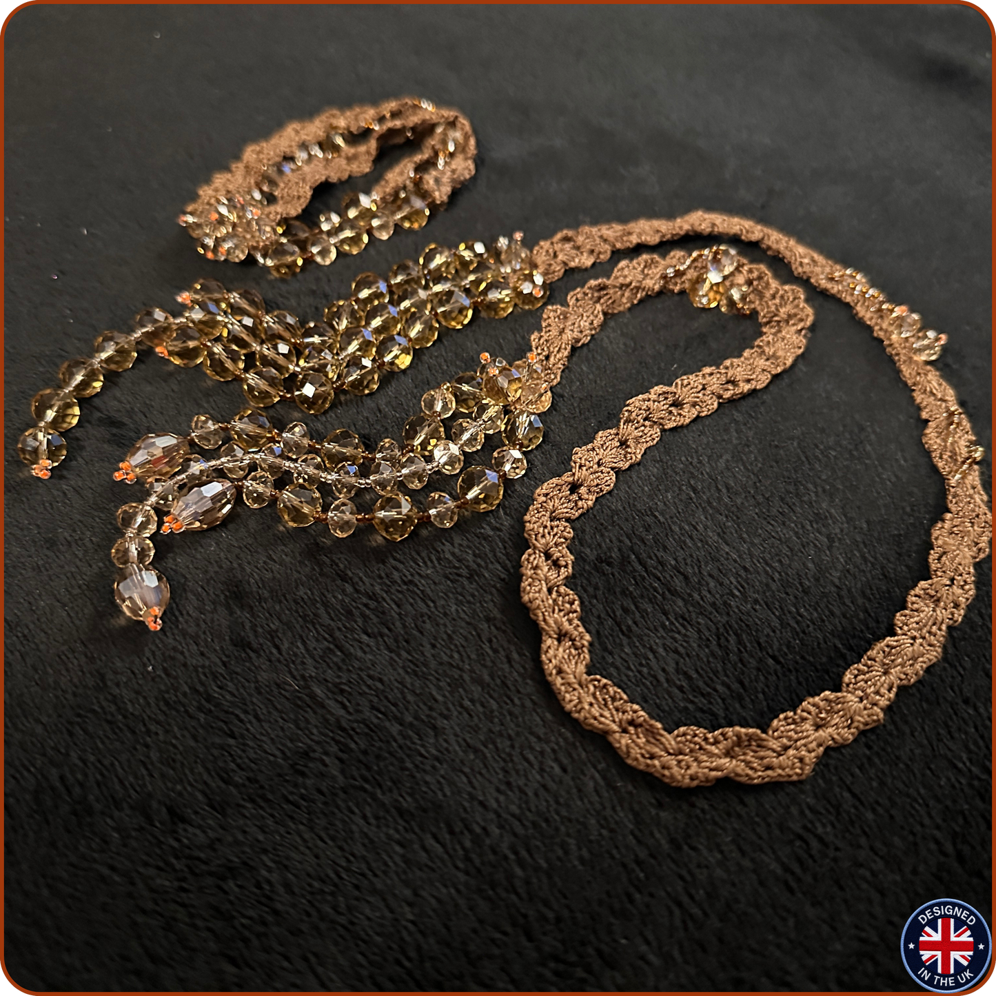 CRYSTAL | Brown Crystal Silk Crochet Necklace and Bracelet Set