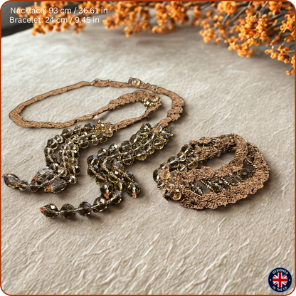CRYSTAL | Brown Crystal Silk Crochet Necklace and Bracelet Set