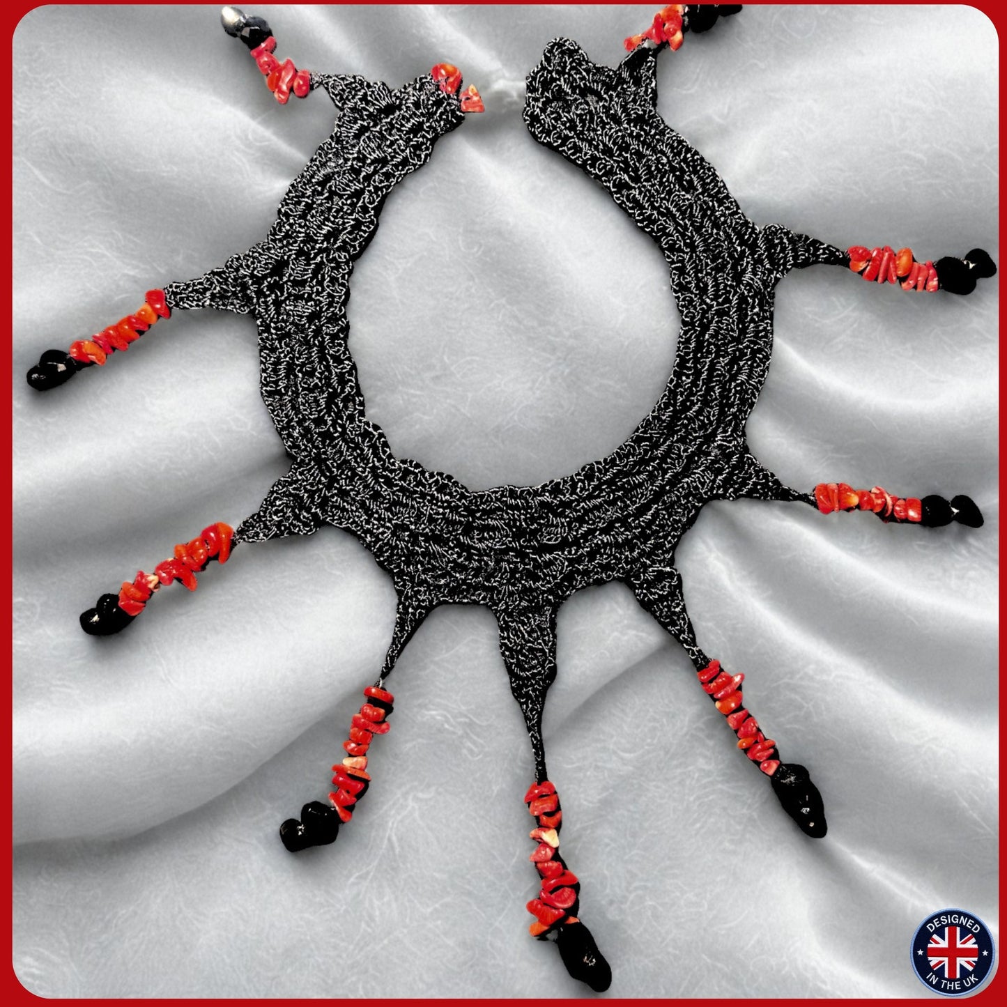 CORAL | Black Crystal Silk Crochet Necklace