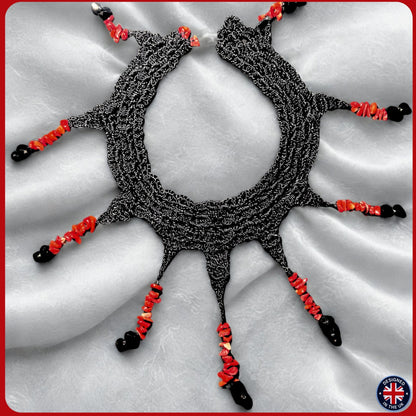 CORAL | Black Crystal Silk Crochet Necklace