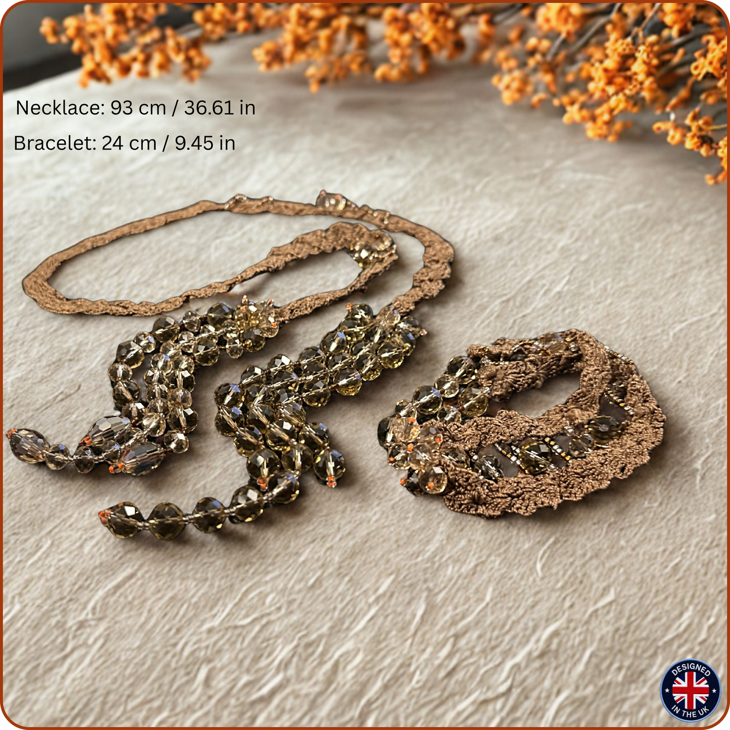 CRYSTAL | Brown Crystal Silk Crochet Necklace and Bracelet Set