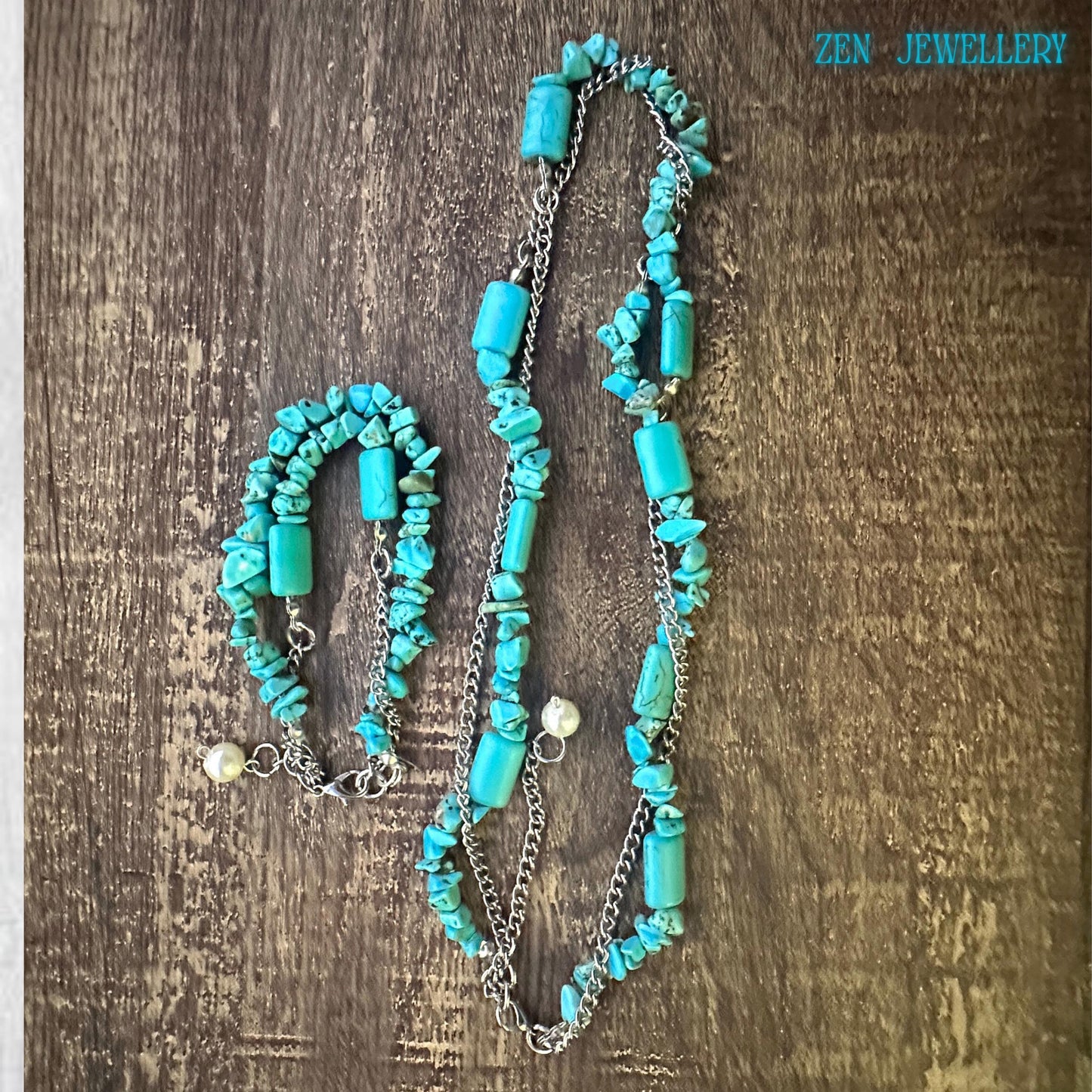 Layered turquoise necklace and bracelet set for spiritual energy balance and relaxation