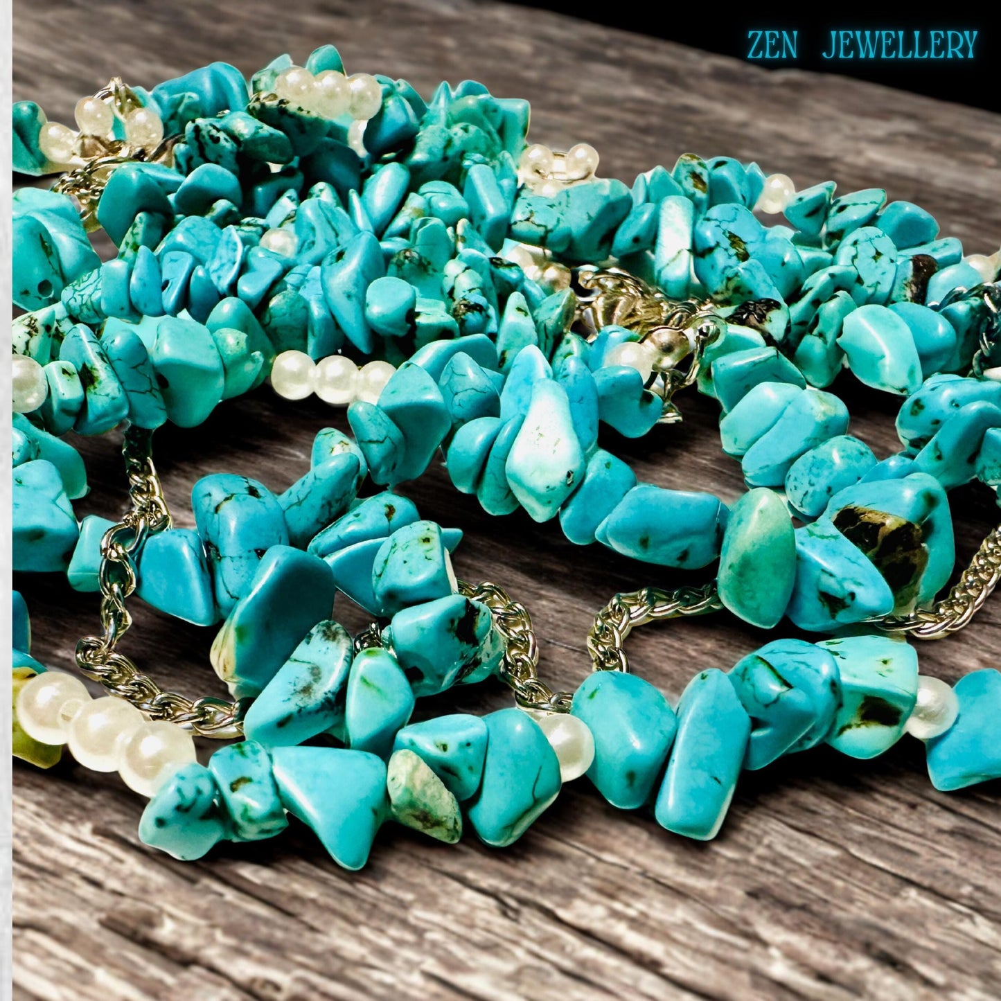 Statement layered necklace and bracelet set with turquoise stones, handmade for gifting or personal style.
