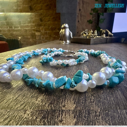 Turquoise beaded necklace and bracelet set for bohemian fashion lovers