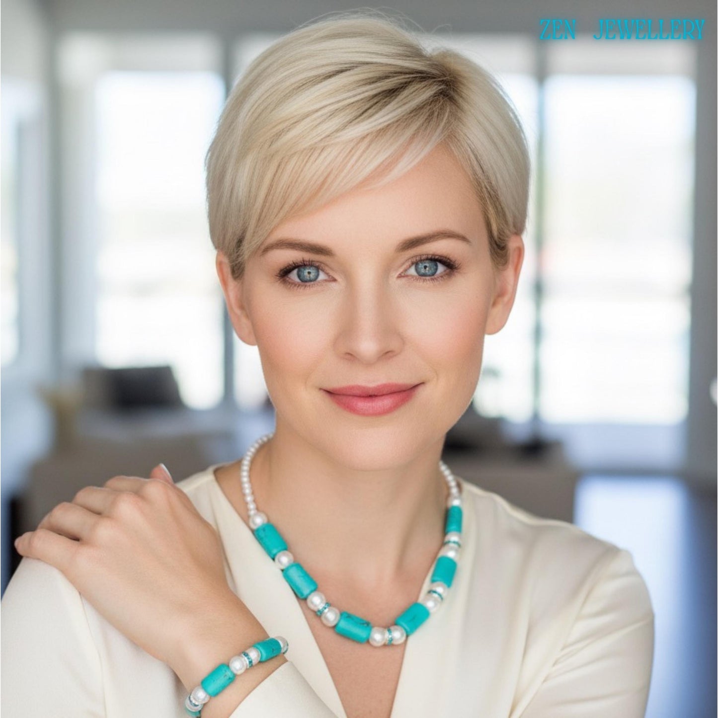 TURQUOISE PEARL | Necklace Bracelet Set | Sterling Silver | Boho Jewellery | Women Elegant Style