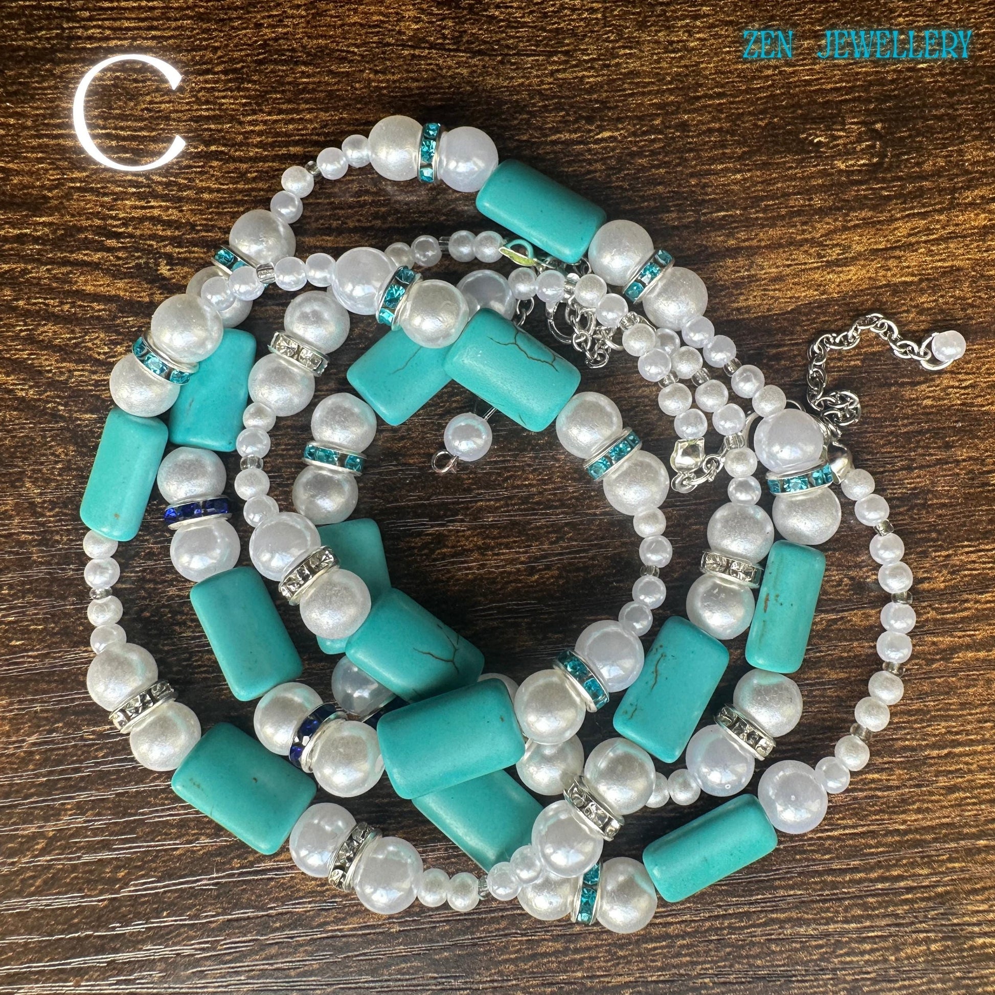 TURQUOISE PEARL | Necklace Bracelet Set | Sterling Silver | Boho Jewellery | Women Elegant Style