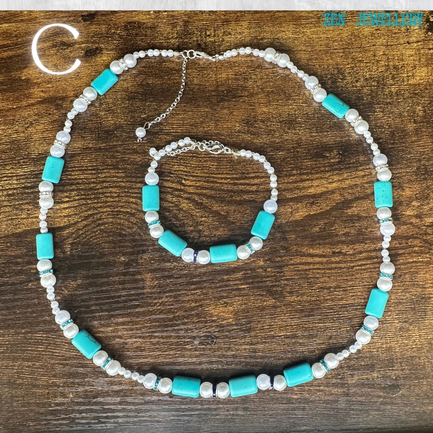 TURQUOISE PEARL | Necklace Bracelet Set | Sterling Silver | Boho Jewellery | Women Elegant Style