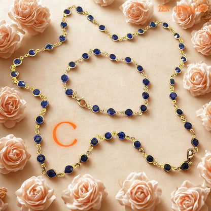 Navy blue Austrian crystal necklace on gold chain, handmade with adjustable clasp for comfort and luxury style.