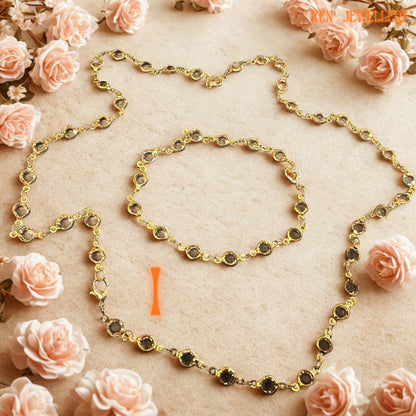 Detailed jewellery composition featuring elegant handcrafted crystal necklaces and bracelets in ruby red, jet black, cobalt blue, and emerald green colour variations. Each set combines faceted crystal stones with polished gold-tone chain and secure closures for refined luxurious styling. The versatile collection suits weddings, evening fashion, boho elegance, holiday outfits, romantic occasions, and timeless feminine wardrobes.