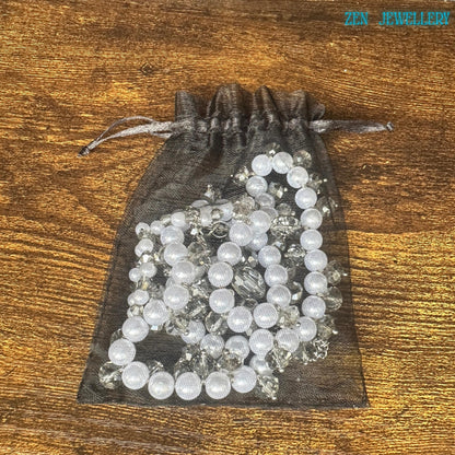 Elegant pearl necklace with Austrian crystal accents, perfect gift for women or bridesmaids.