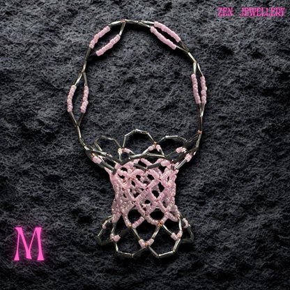Pastel pink Miyuki bead basket offering a unique handmade decorative accent for shelves or desks.