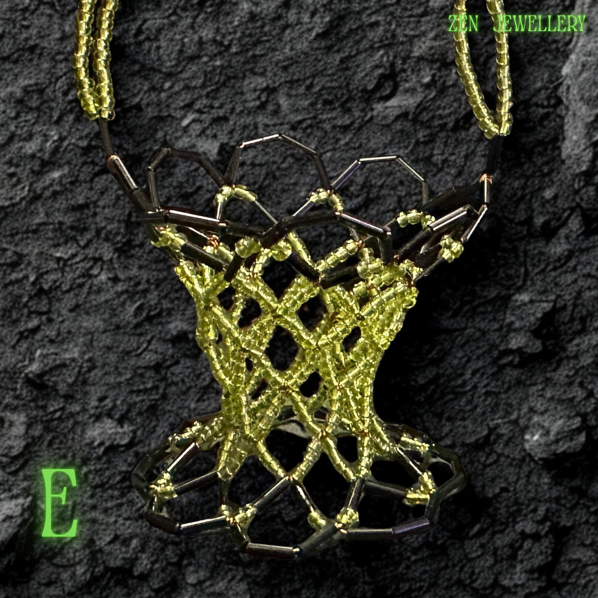 Handmade Mini Basket Green Yellow Beaded Unique Home Decor
