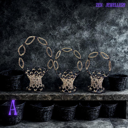 Decorative basket featuring purple and champagne glass beads woven in coordinated, pastel-inspired colour combinations