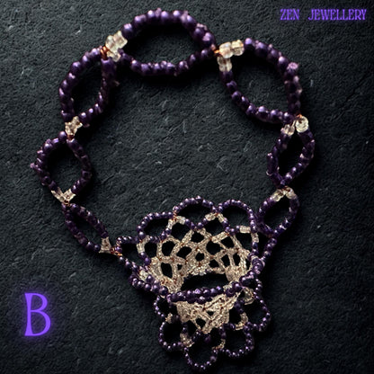 Unique handmade basket made with pastel purple and champagne Miyuki beads showcasing fine bead craftsmanship