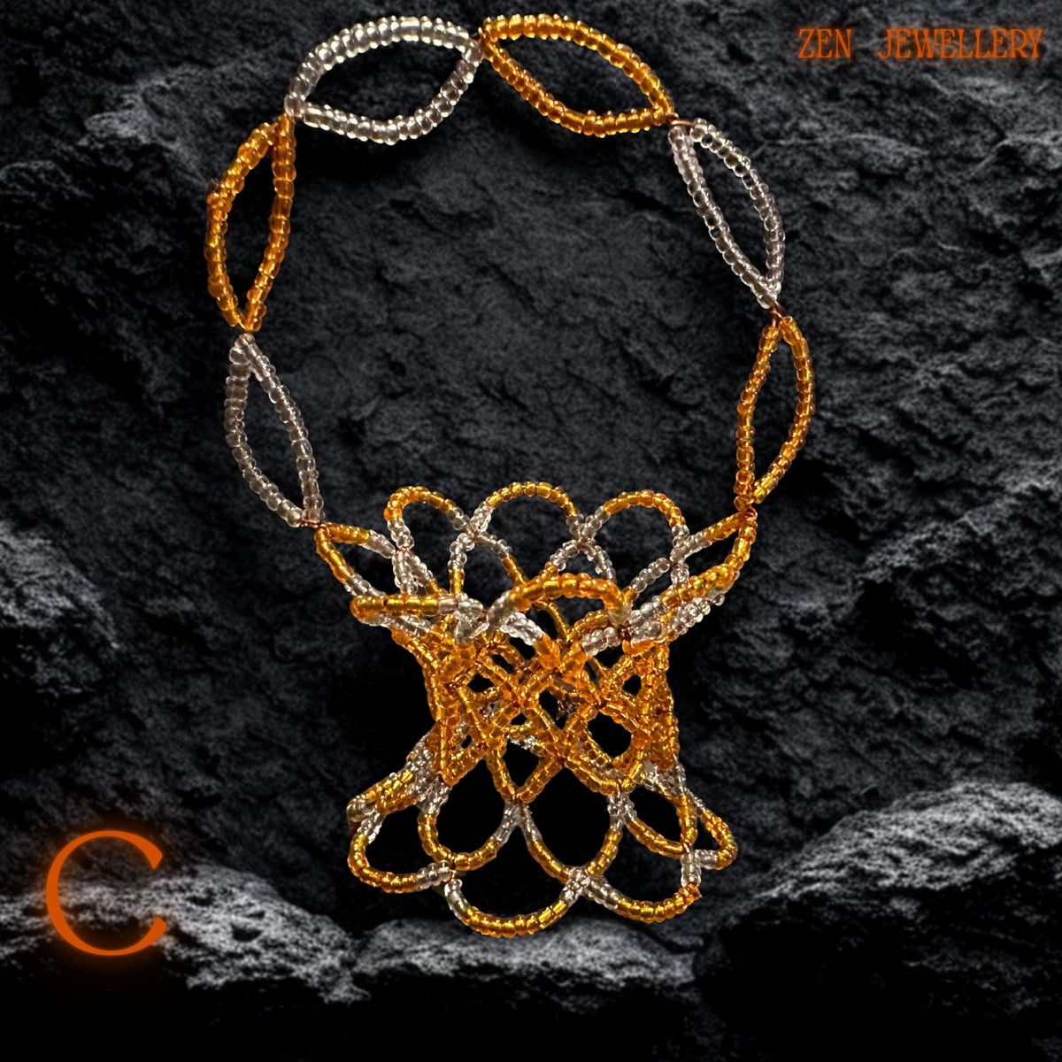 A mini beaded basket with vibrant Miyuki beads used as a jewellery dish on a vanity table.