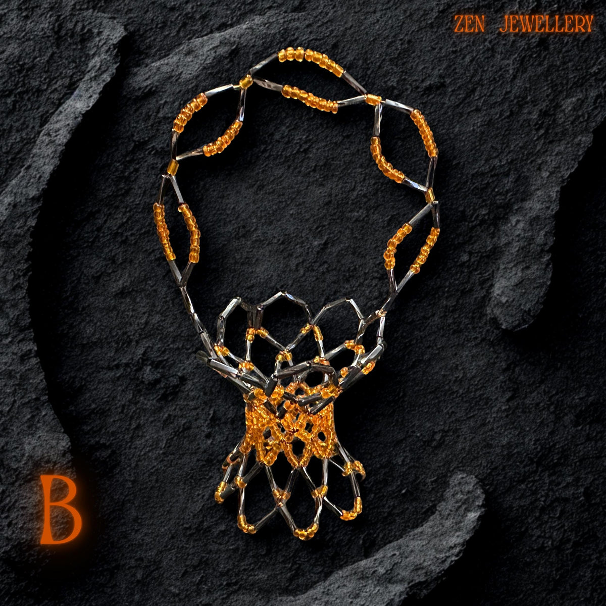 A small decorative beadwork bowl made from premium Miyuki glass beads in bold orange tones.