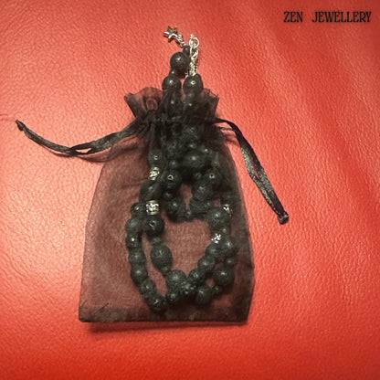 Unique textured lava stone jewelry set with elastic bracelet and adjustable necklace in a gift bag