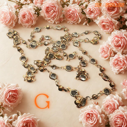 Austrian crystal necklace and bracelet displayed on a neutral background, showcasing fine golden detailing and natural sparkle.