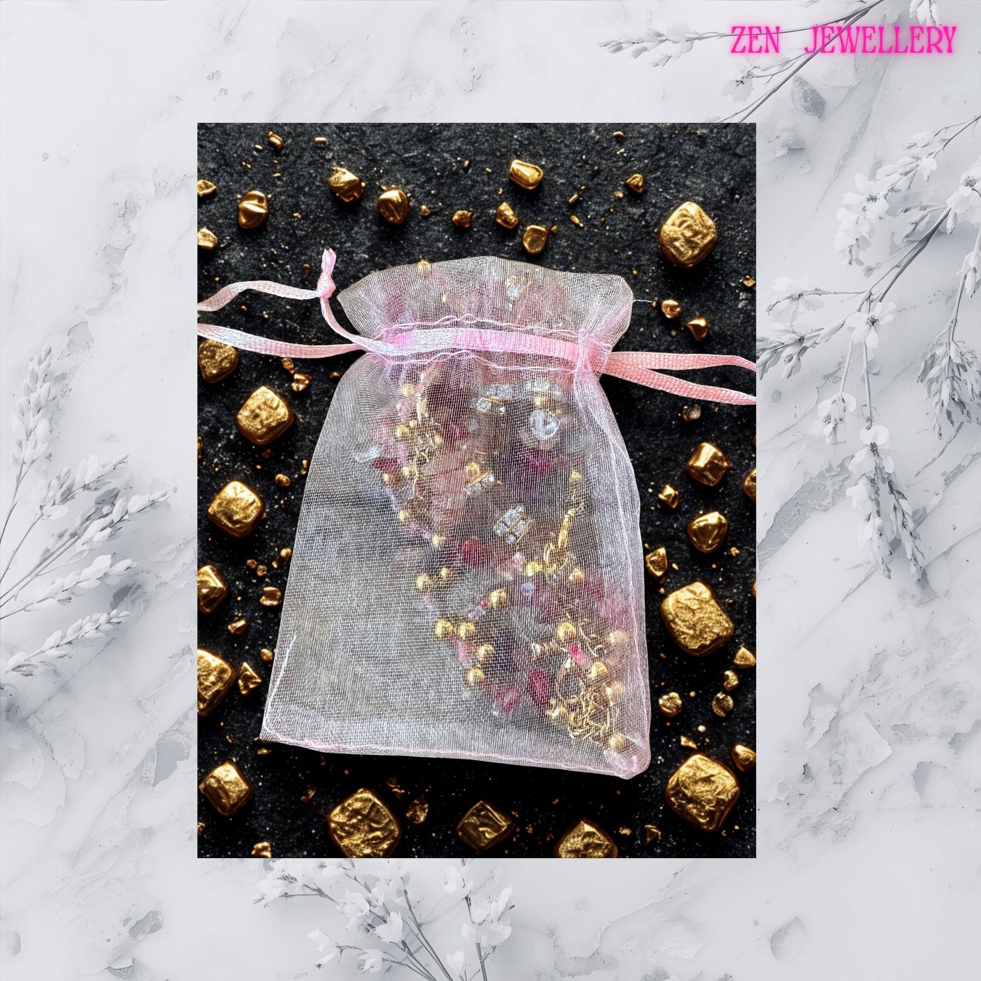 Handmade gemstone bracelet featuring pink and transparent beads, sparkling rhinestones, and golden accents.