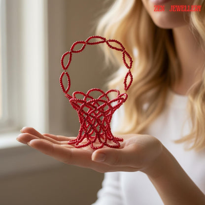 A close-up of the wire framework beneath the beads demonstrates the durability and artisanal skill of the maker.