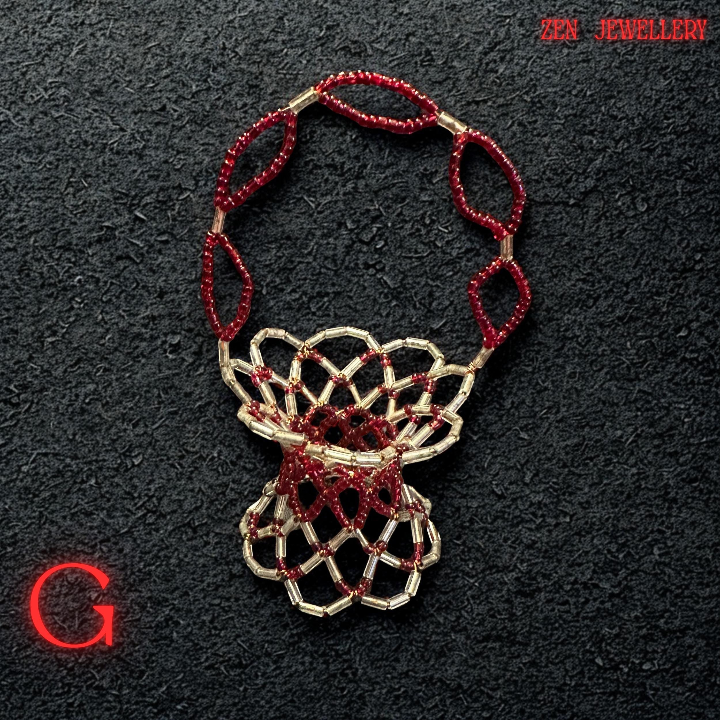This image features the small beaded basket styled as a ring dish, showing its practical and decorative purpose.