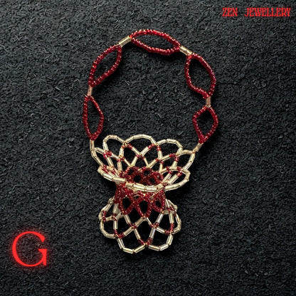 This image features the small beaded basket styled as a ring dish, showing its practical and decorative purpose.
