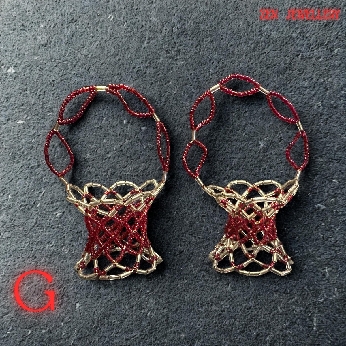 The photo shows the smooth, even finish of the Japanese glass beads that form the basket’s body.
