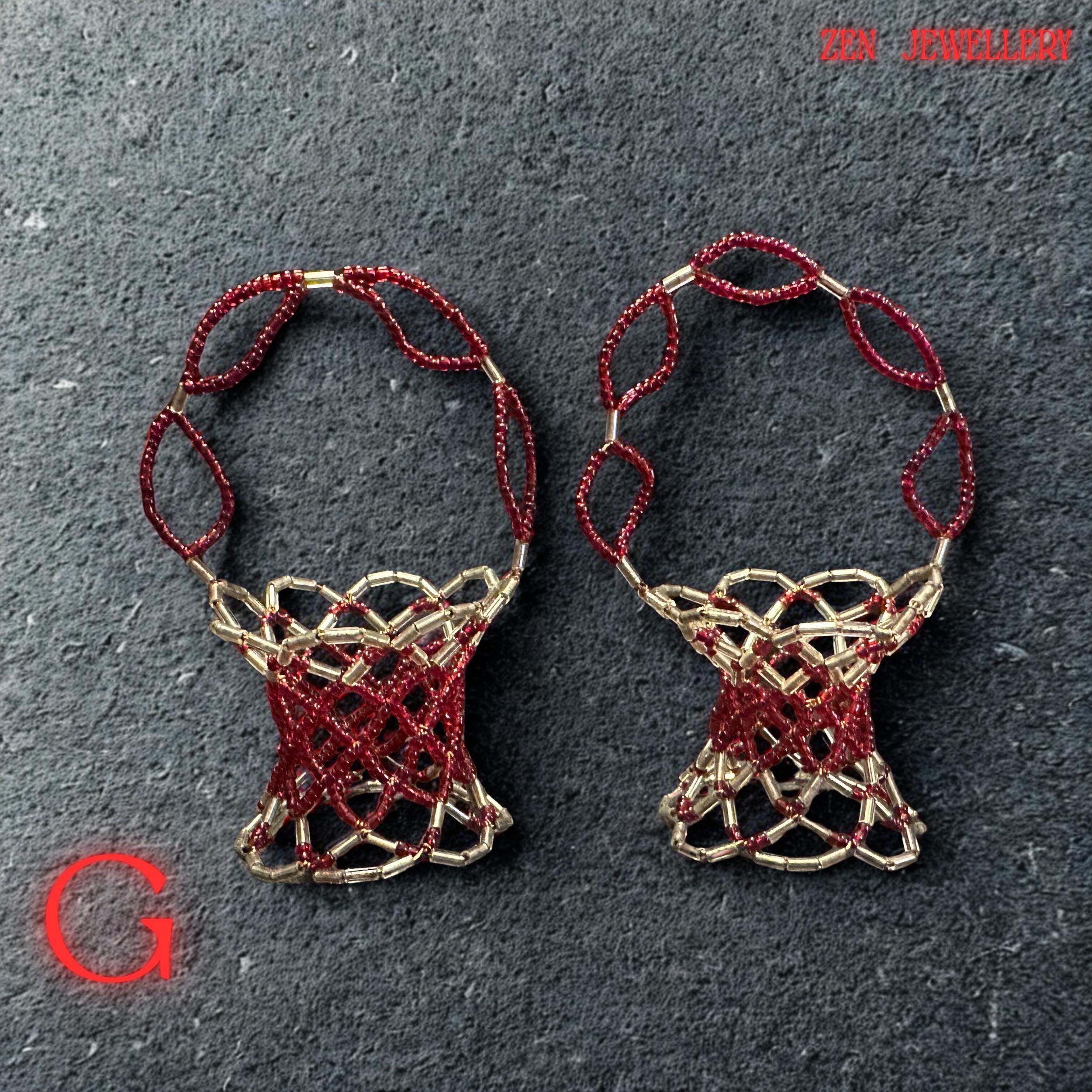 The photo shows the smooth, even finish of the Japanese glass beads that form the basket’s body.