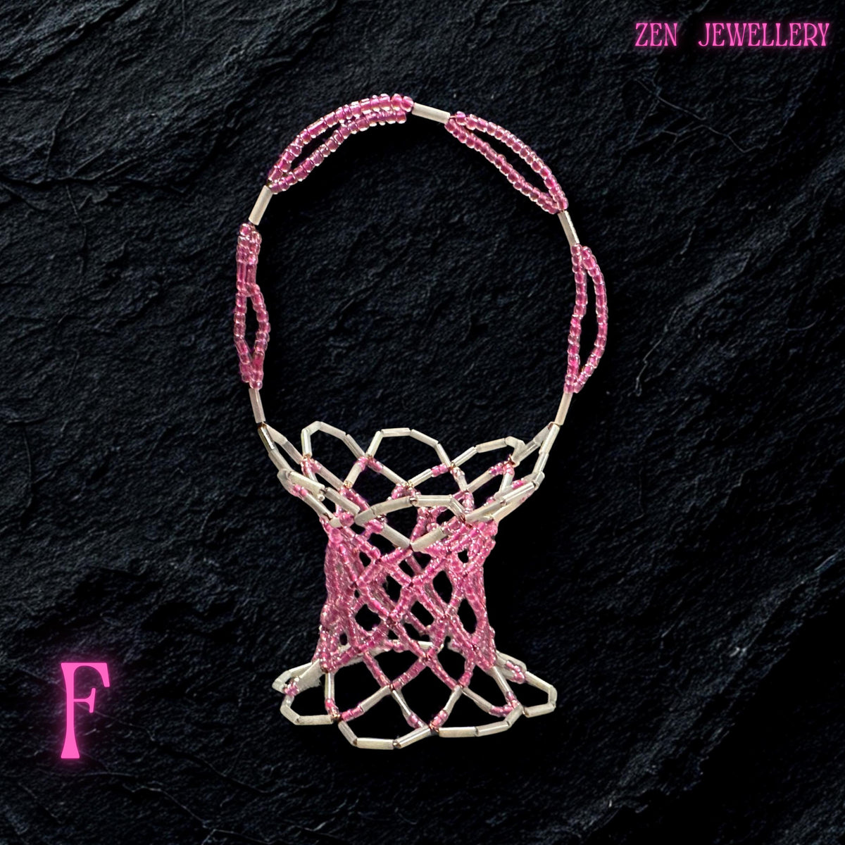 Elegant handmade bead basket in pink tones with precise Japanese Miyuki craftsmanship.