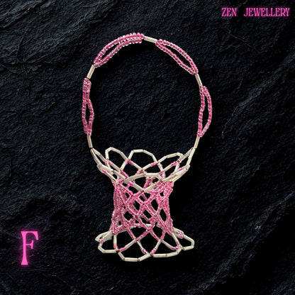 Elegant handmade bead basket in pink tones with precise Japanese Miyuki craftsmanship.