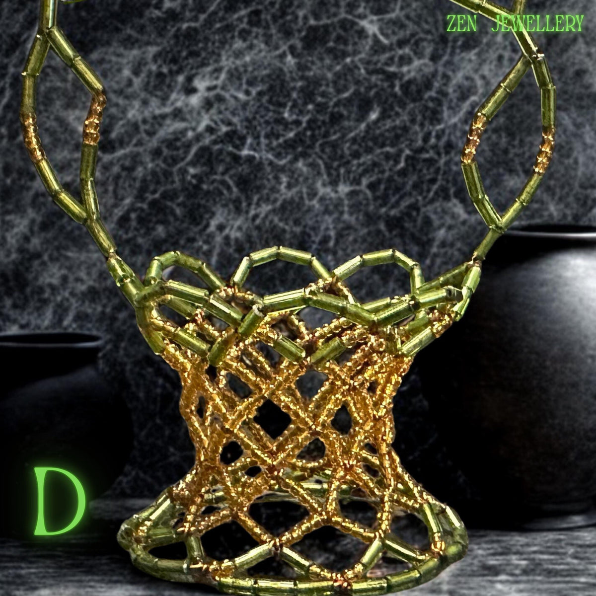 Handmade Mini Basket Green Yellow Beaded Unique Home Decor